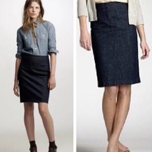 $88 J.Crew Denim Pencil Skirt, Dark Wash Stretch Blue Jean Women Knee Length, 6